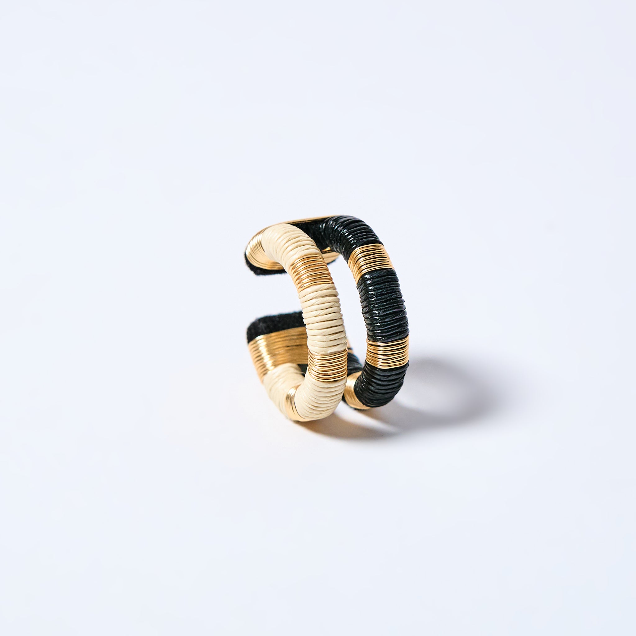 Handmade double ear cuff striped in gold and cream and gold and black
