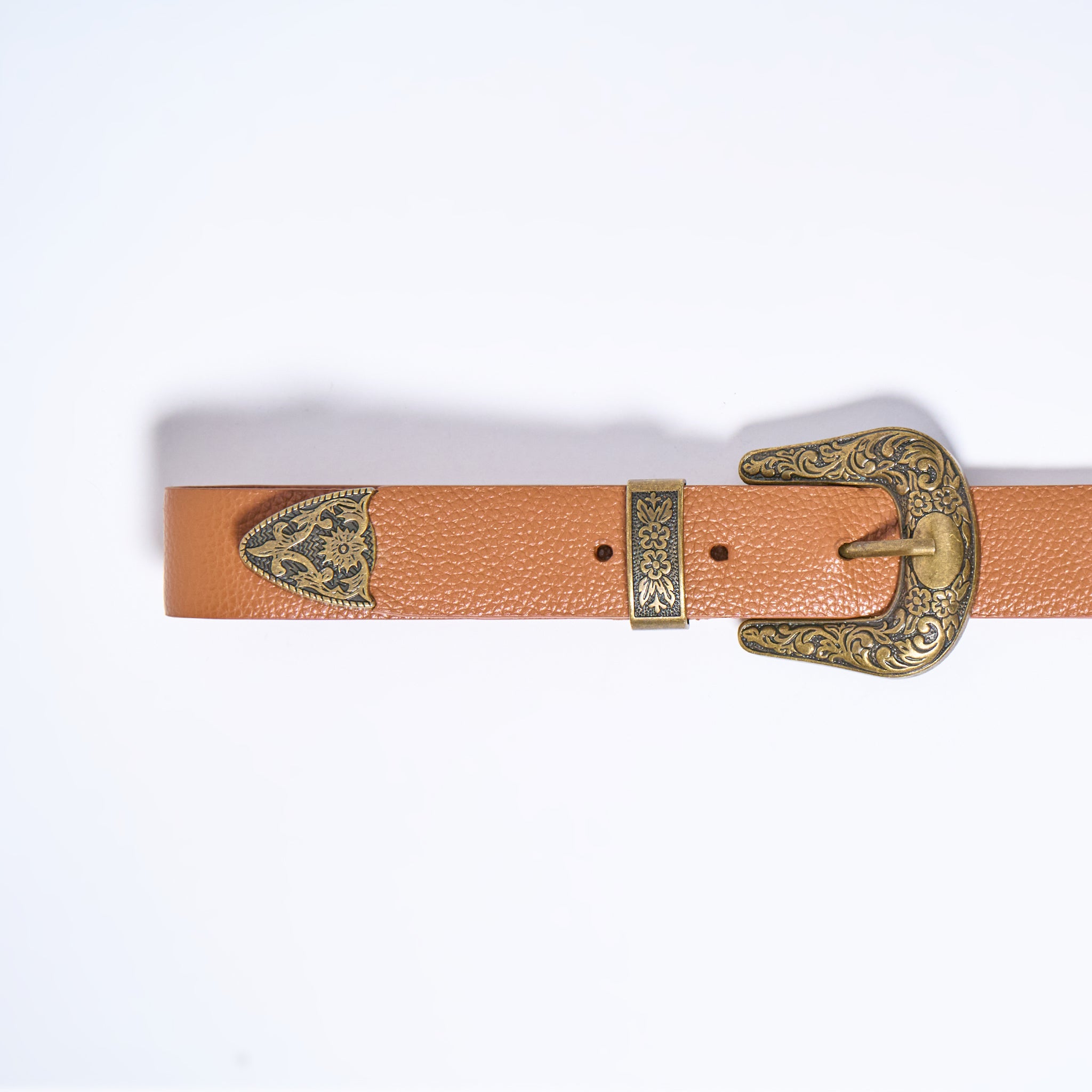 Brown honey western leather belt with gold buckles