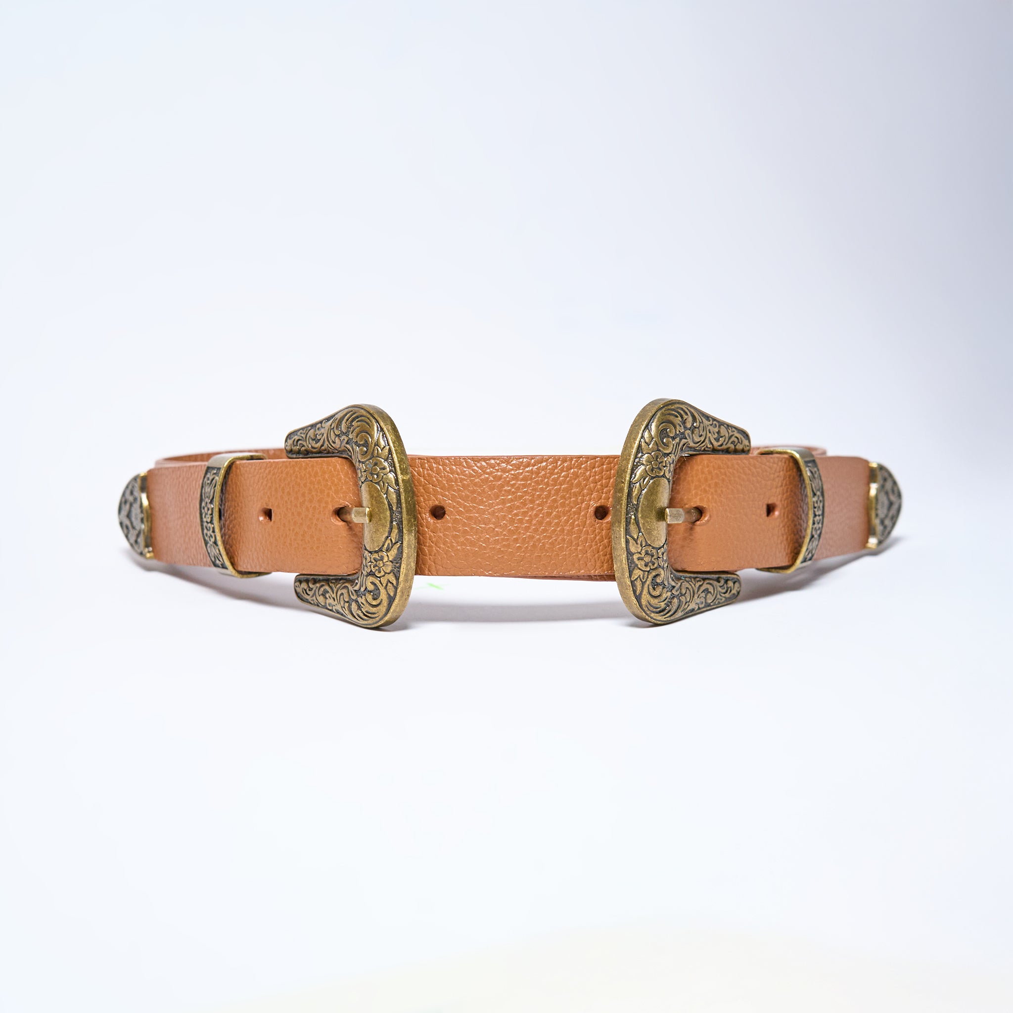 brown honey western leather belt with gold buckles