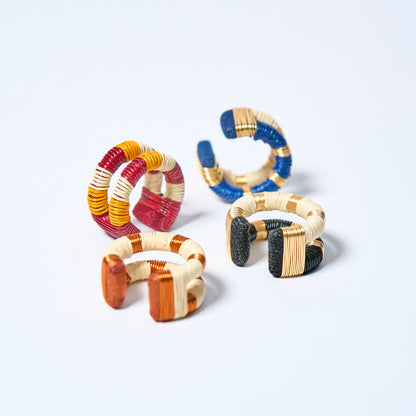 Handmade double ear cuffs set striped in copper, gold, cream, blue, mustard, red and black