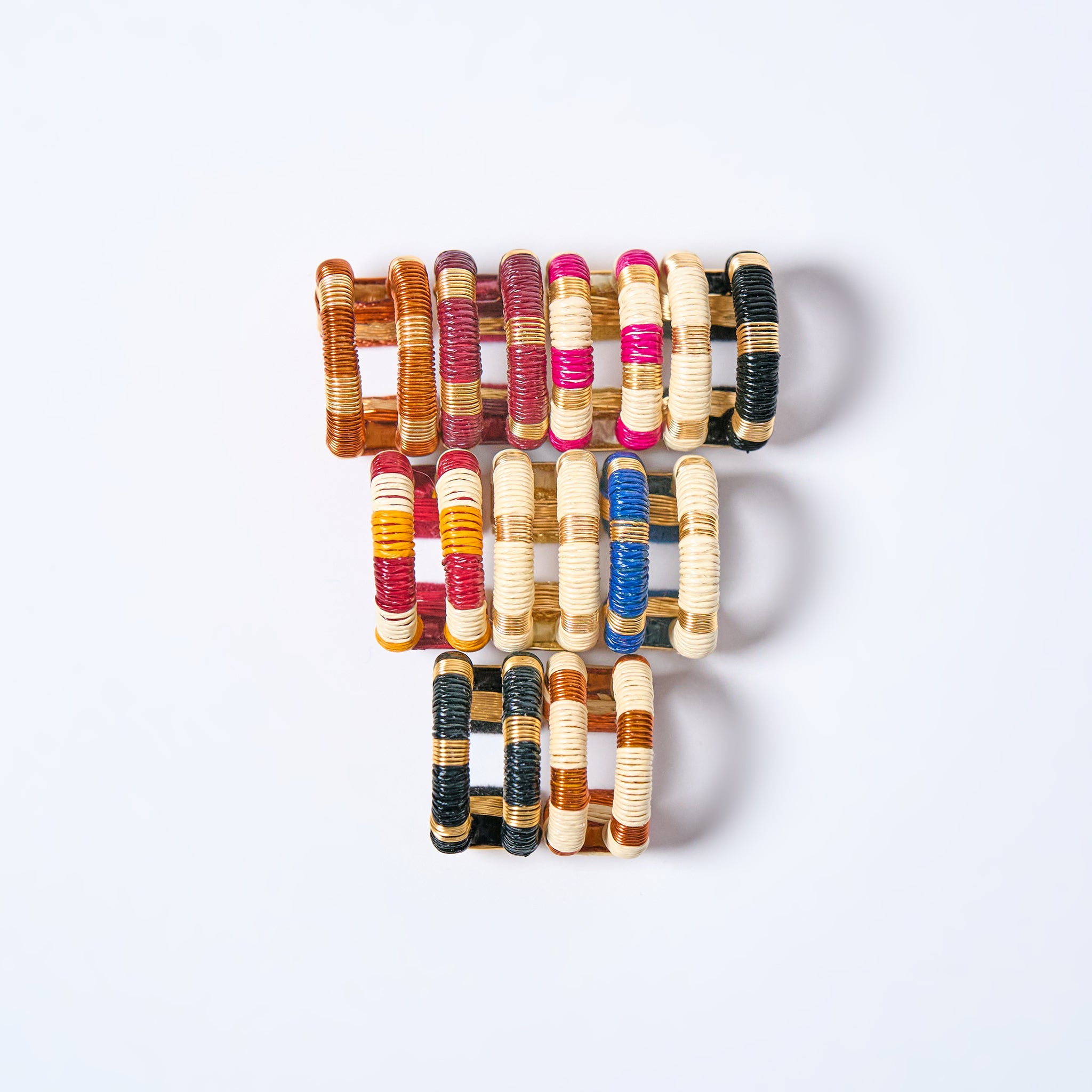 Handmade double ear cuffs set striped in copper, gold, cream, blue, pink, fuchsia, black, wine, red, mustard and orange