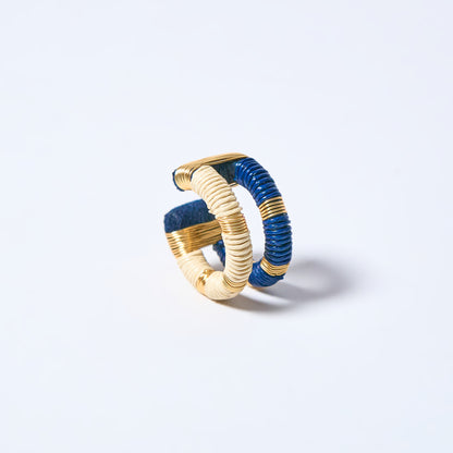 Handmade double ear cuff striped in gold and cream, and blue and gold