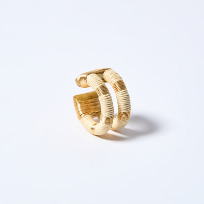 Handmade double ear cuff striped in gold and cream
