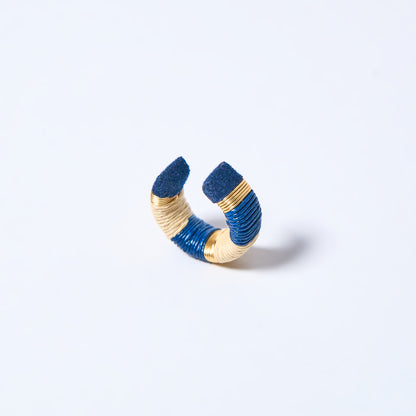 Handmade ear cuff striped in blue, gold and cream