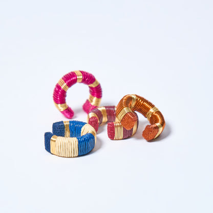Handmade ear cuffs set striped in copper, gold, cream, blue, pink and fuchsia