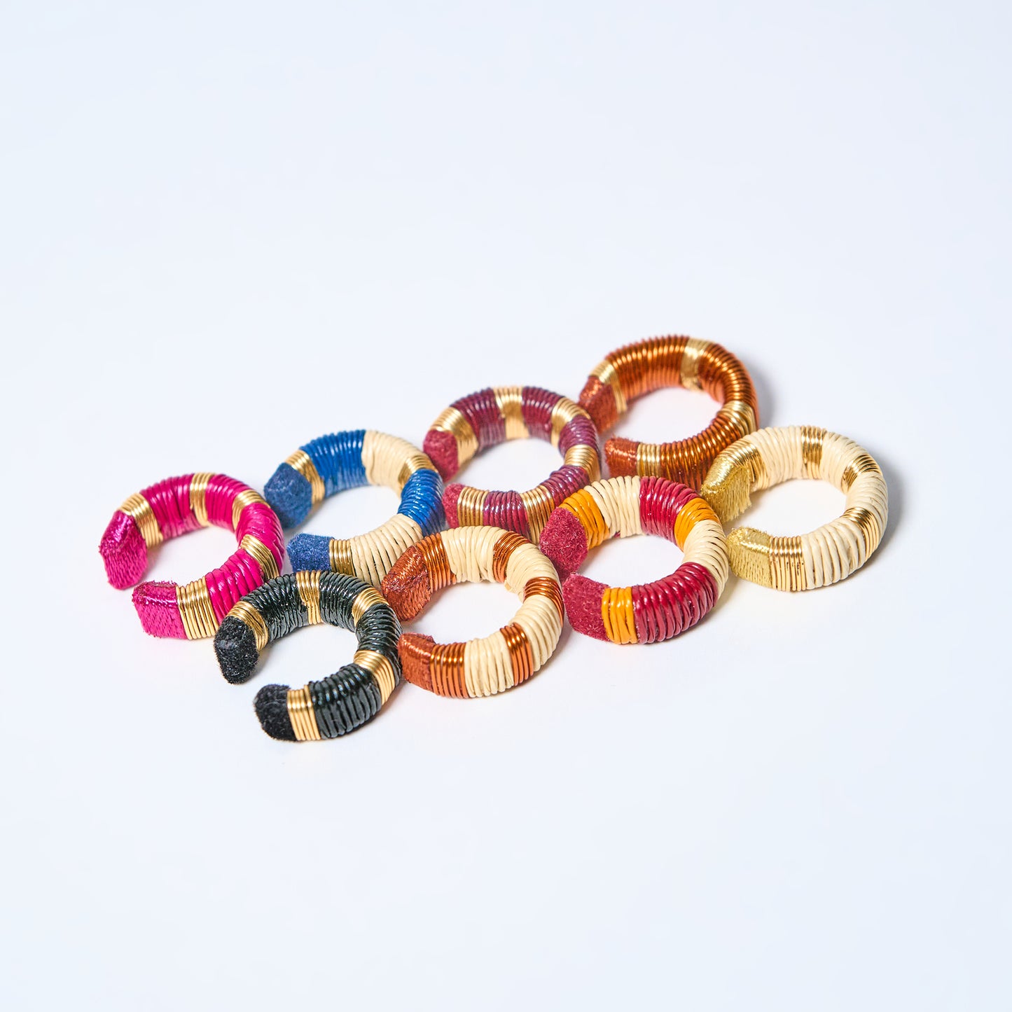 Handmade ear cuffs set variety striped in copper, gold, cream, blue, pink and fuchsia, mustard, orange, red and black