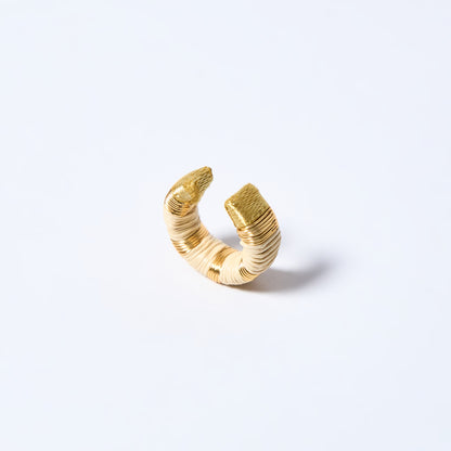 Handmade ear cuff striped in gold and cream