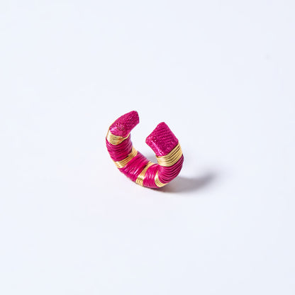 Handmade ear cuff striped in gold and fuchsia pink