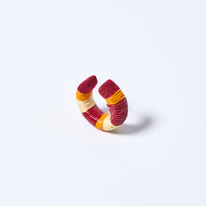 Handmade ear cuff striped in mustard, wine red and cream