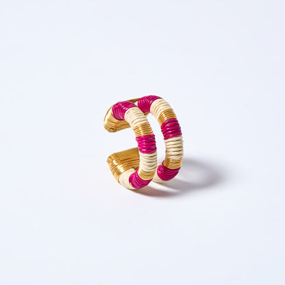 Handmade ear cuff striped in gold, fuchsia pink and cream