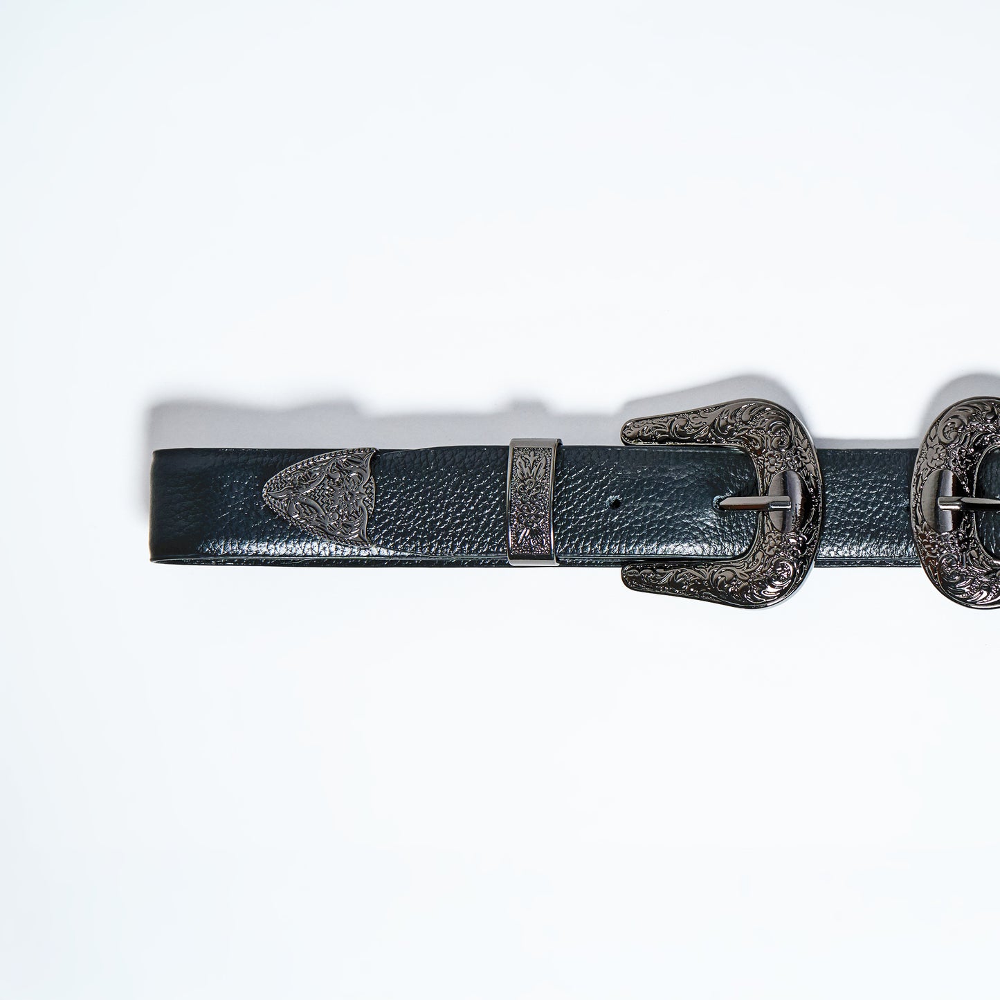 Black leather western belt with silver buckles 