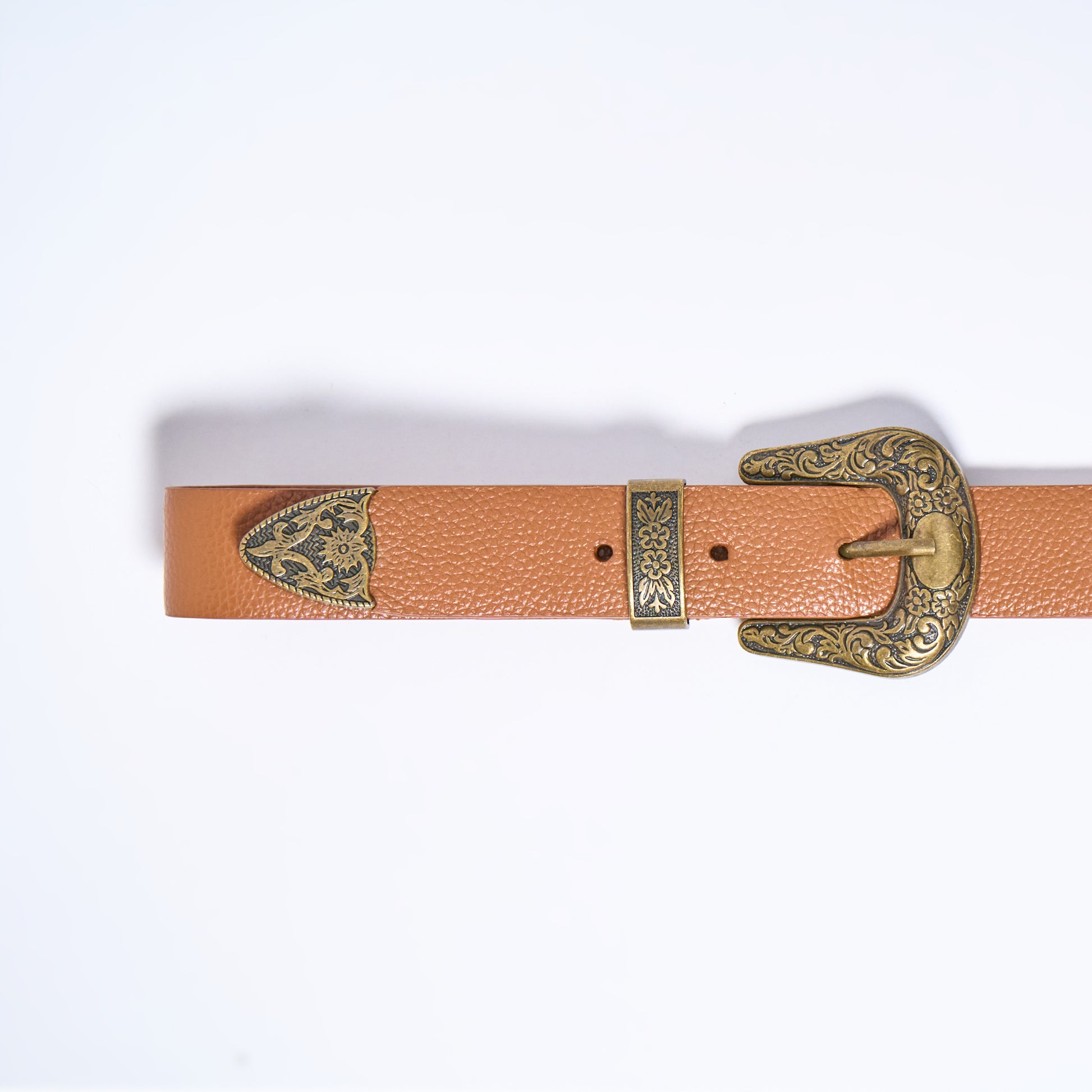 Brown honey western leather belt with gold buckles