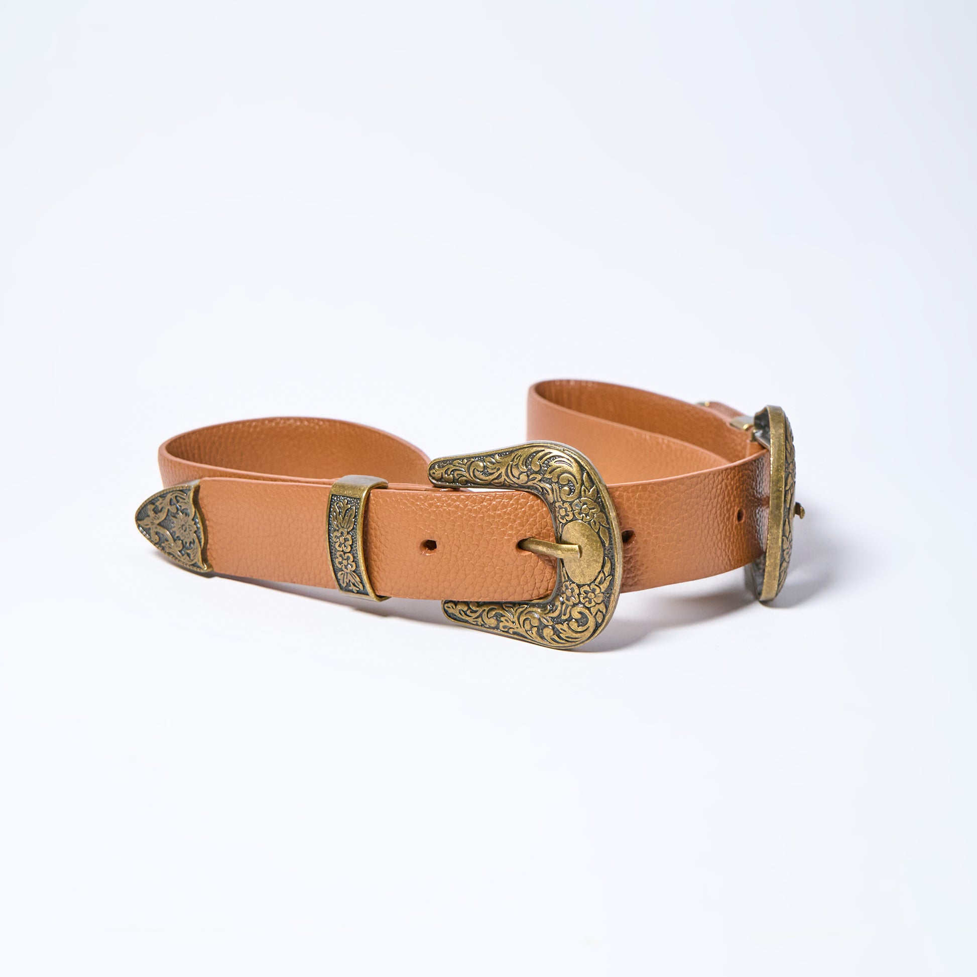 Brown honey western leather belt with gold buckles