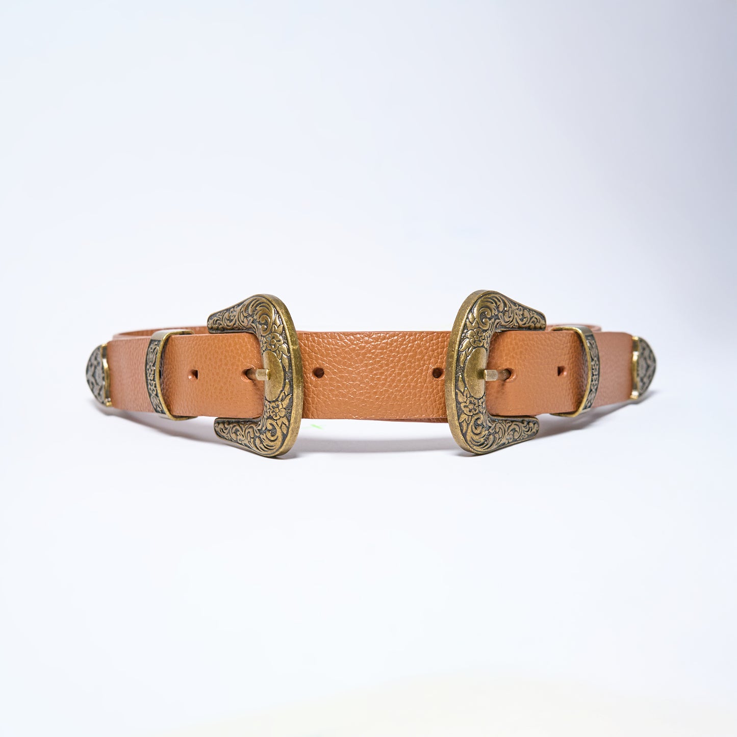 brown honey western leather belt with gold buckles