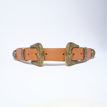 brown honey western leather belt with gold buckles