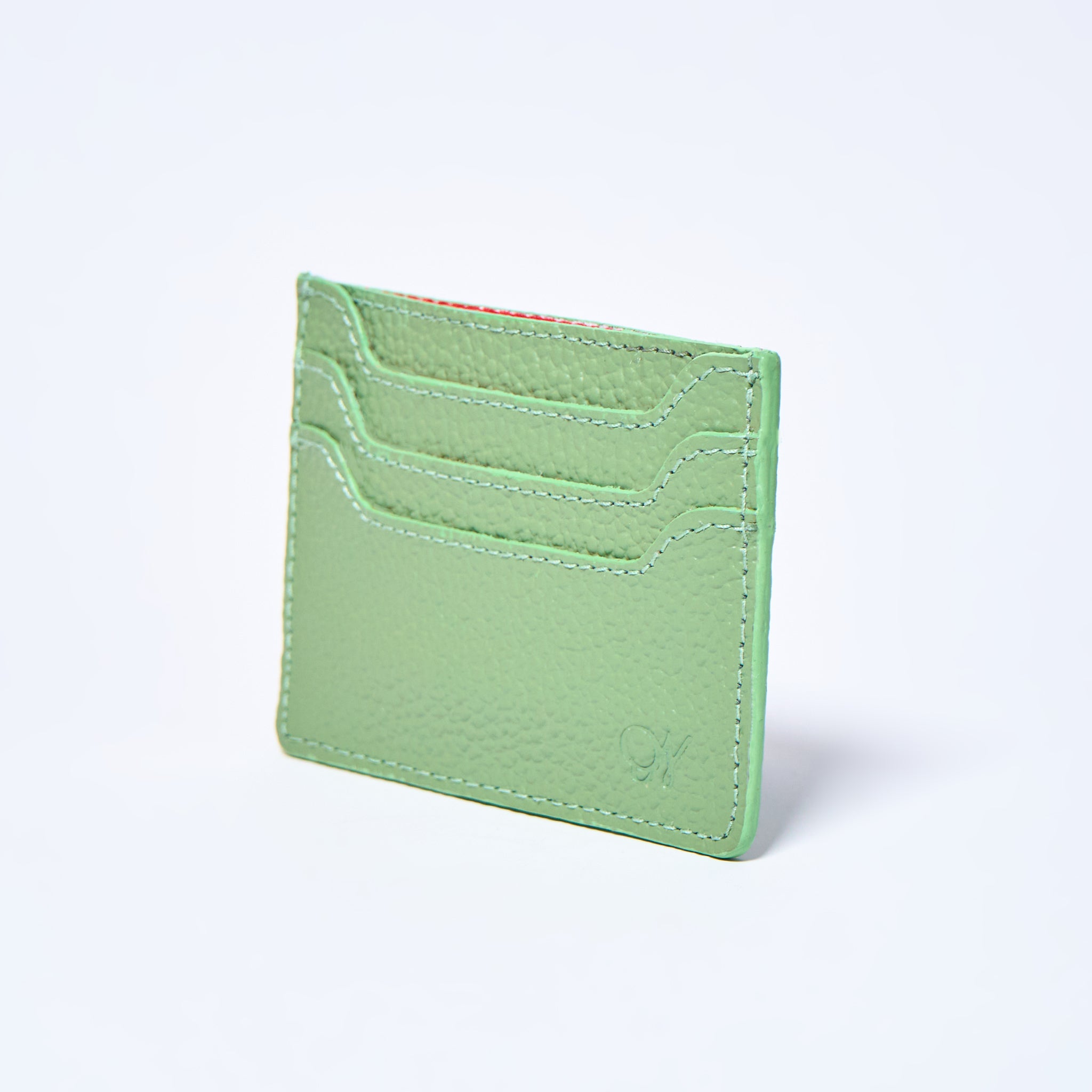 Matcha green Celeste slim leather wallet, cardholder handcrafted by Oda Nova with 6 card slots, sleek and minimalist design
