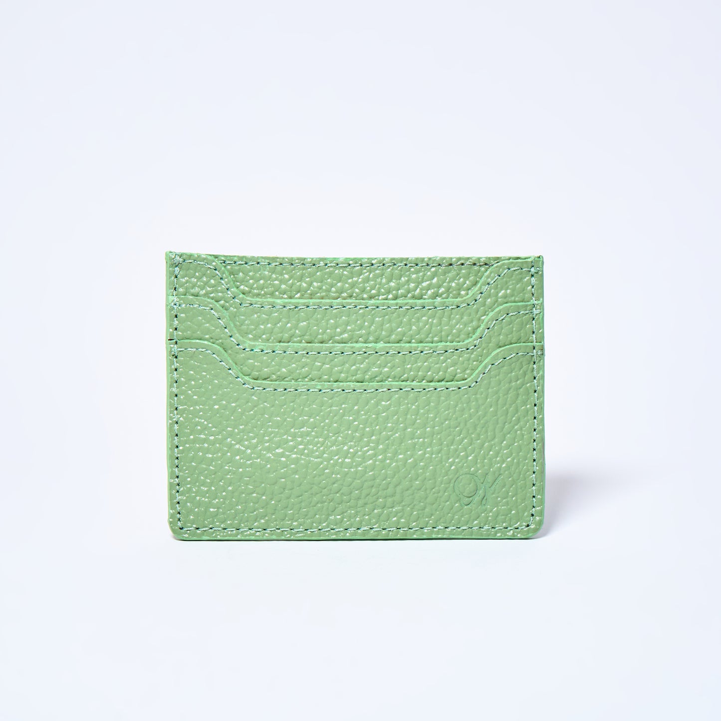 Matcha green Celeste slim leather wallet, cardholder handcrafted by Oda Nova with 6 card slots, sleek and minimalist design