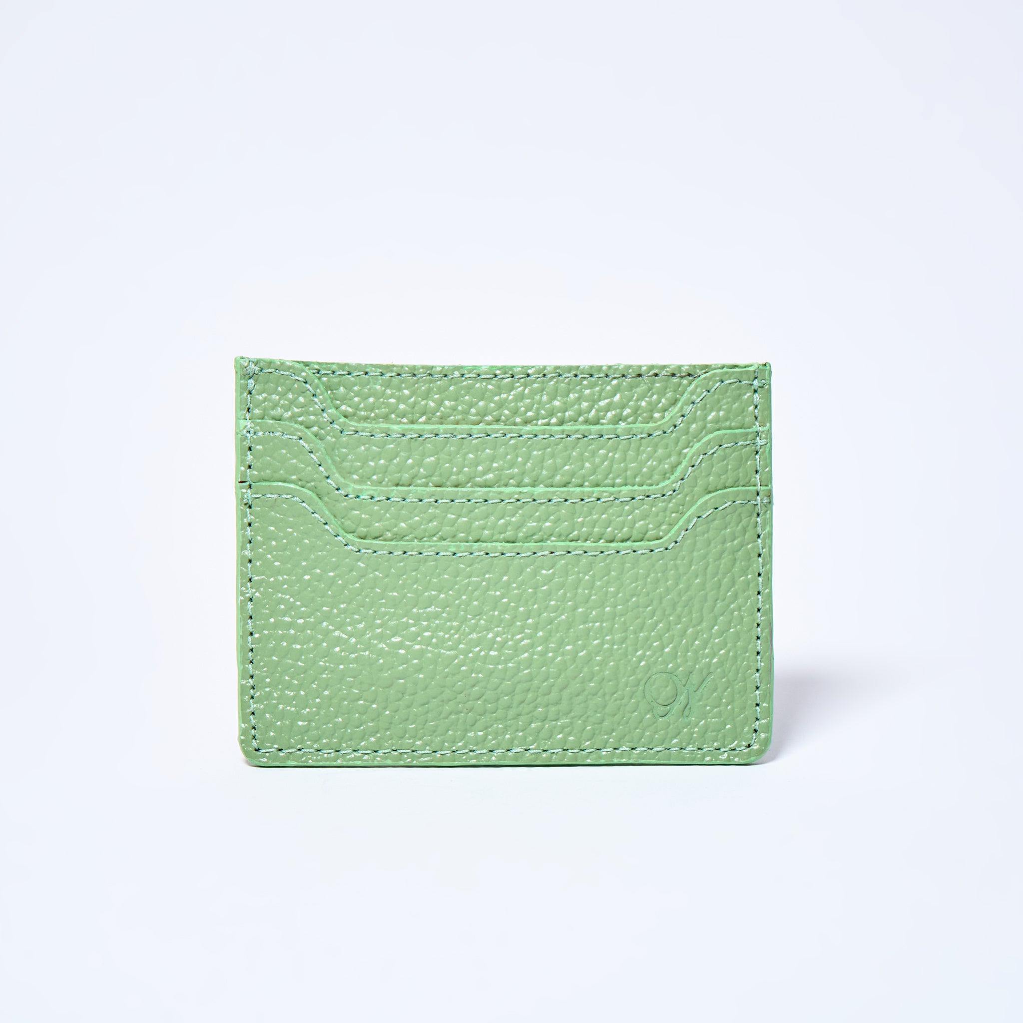 Matcha green Celeste slim leather wallet, cardholder handcrafted by Oda Nova with 6 card slots, sleek and minimalist design