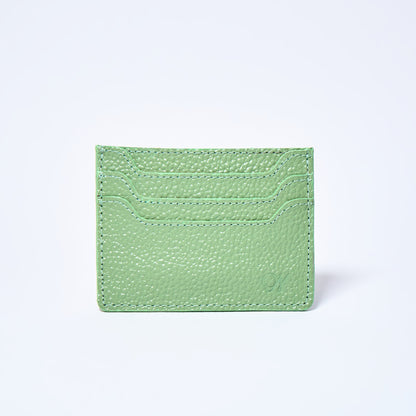 Matcha green Celeste slim leather wallet, cardholder handcrafted by Oda Nova with 6 card slots, sleek and minimalist design