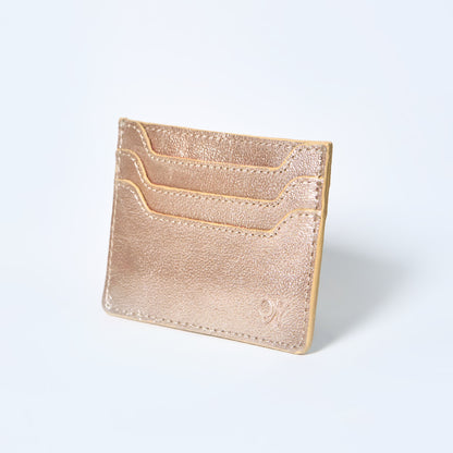 Stardust gold Celeste slim leather wallet, cardholder handcrafted by Oda Nova with 6 card slots, sleek and minimalist design