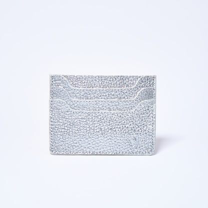 Stardust silver Celeste slim leather wallet, cardholder handcrafted by Oda Nova with 6 card slots, sleek and minimalist design